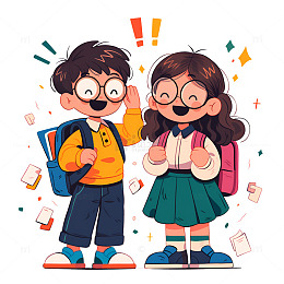 两个背着书包的学生