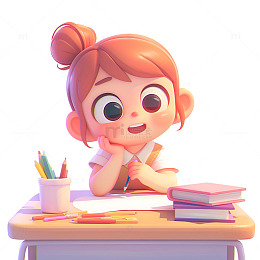 坐在书桌前思考的小女孩