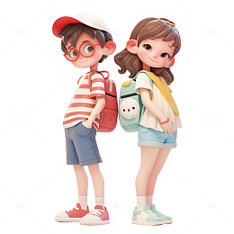 背靠着站立的男孩女孩