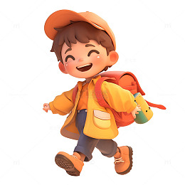 背着书包上学的小孩