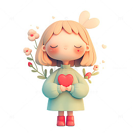 捧着一颗爱心的小女孩
