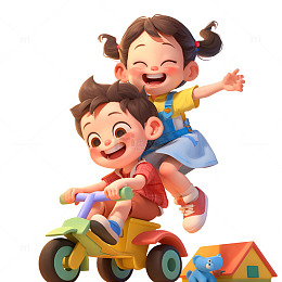 骑着玩具车玩耍的小孩们
