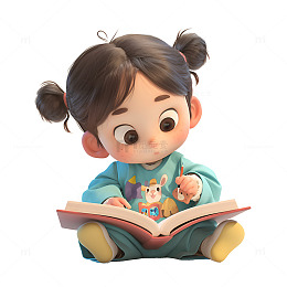 坐着看书的幼儿