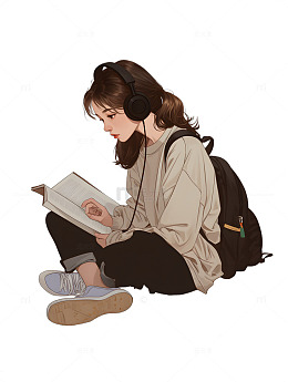 中学生看书戴耳机