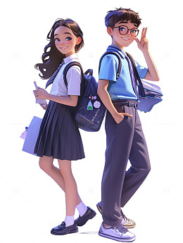 男孩女孩学生卡通