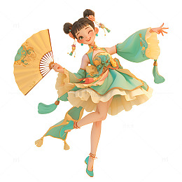 拿着扇子跳舞的古装女孩