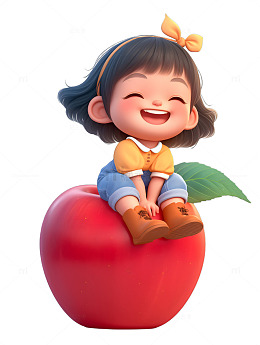 卡通苹果小女孩孩子