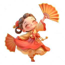 跳扇子舞的小女孩