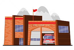 简约风格的消防局与待命车辆