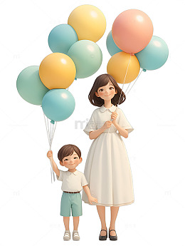 乐园娱乐妈妈与孩子拿着气球亲子亲情