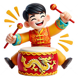 可爱鼓手击鼓庆祝节日3D人物素材
