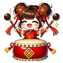 正在打鼓欢庆节日卡通人物素材