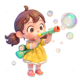 吹泡泡的小女孩