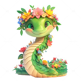 带着花环的绿色小蛇