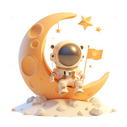 坐在月亮上的可爱宇航员