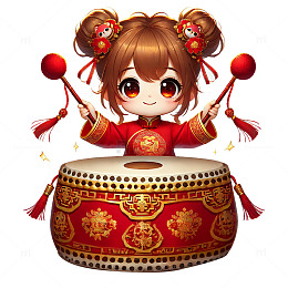 卡通女孩打鼓庆祝国庆节素材