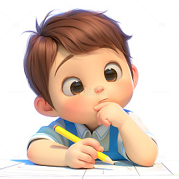 拿着笔思考的小孩