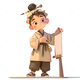 拿着木板招牌写字的古人