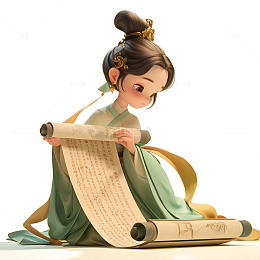 拿着一卷书观看的古代女子