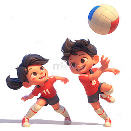 两个打排球的小孩子