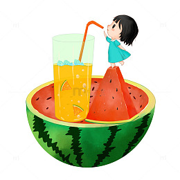 小女孩喝西瓜饮料