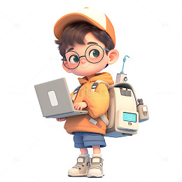 拿着电脑背着书包的少年