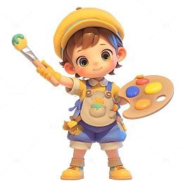 拿着颜料盘的小孩