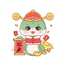 春节蛇年卡通插画迎春接福元素