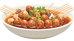 串串丸子插画设计美味中式小吃