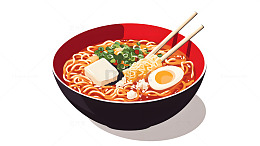 插画风格日式拉面碗设计丰富多样的传统美食
