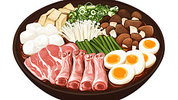插画风格火锅食材拼盘美食