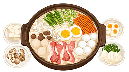 插画风格的火锅食材拼盘中式美食