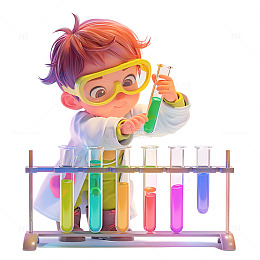 拿着试管做实验的小孩