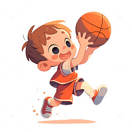 卡通简约投篮的小孩