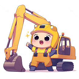 挖掘机和建筑工人