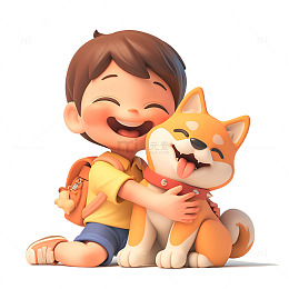 抱着小狗的男孩