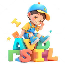 坐在英文字母上的小孩
