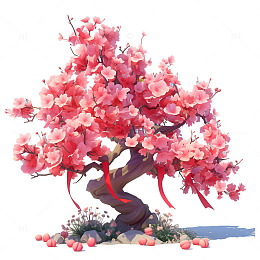 一颗开花的桃树