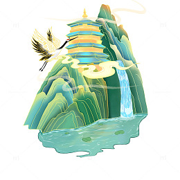 国风山水插画元素