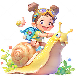 坐在蜗牛上的小孩子