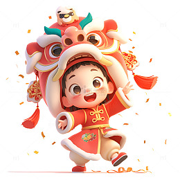 过年舞狮的小孩