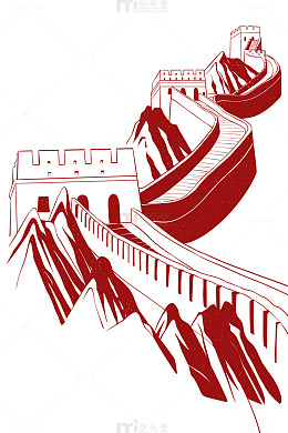 八达岭长城剪影红色长城