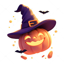 万圣节带着女巫帽的南瓜