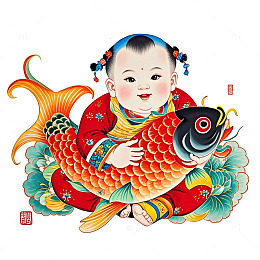中国春节年画娃娃锦锂插画素材