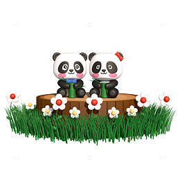 3D立体卡通一对可爱熊猫