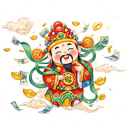 国风水彩风格财神爷素材