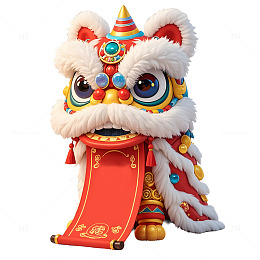 醒狮卷轴3D卡通素材