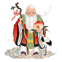 中国古风寿星卡通插画素材