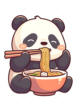 熊猫吃面条卡通
