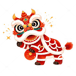 卡通踩球醒狮春节素材